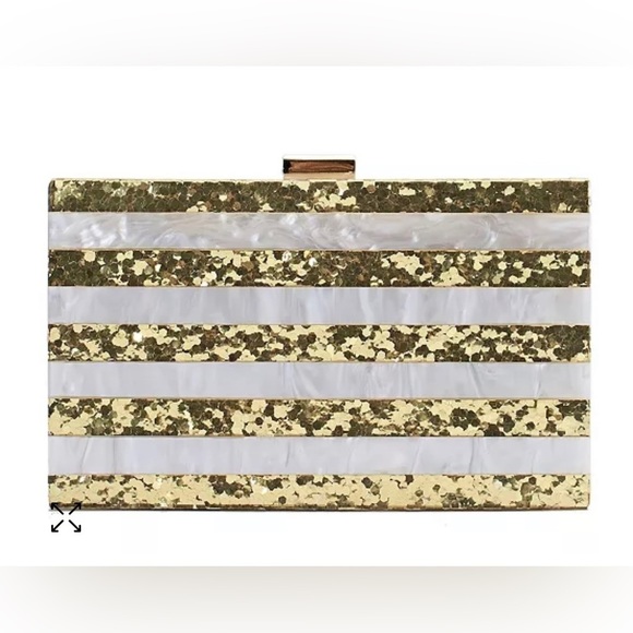 Gold and White Striped Evening Clutch - Picture 1 of 8